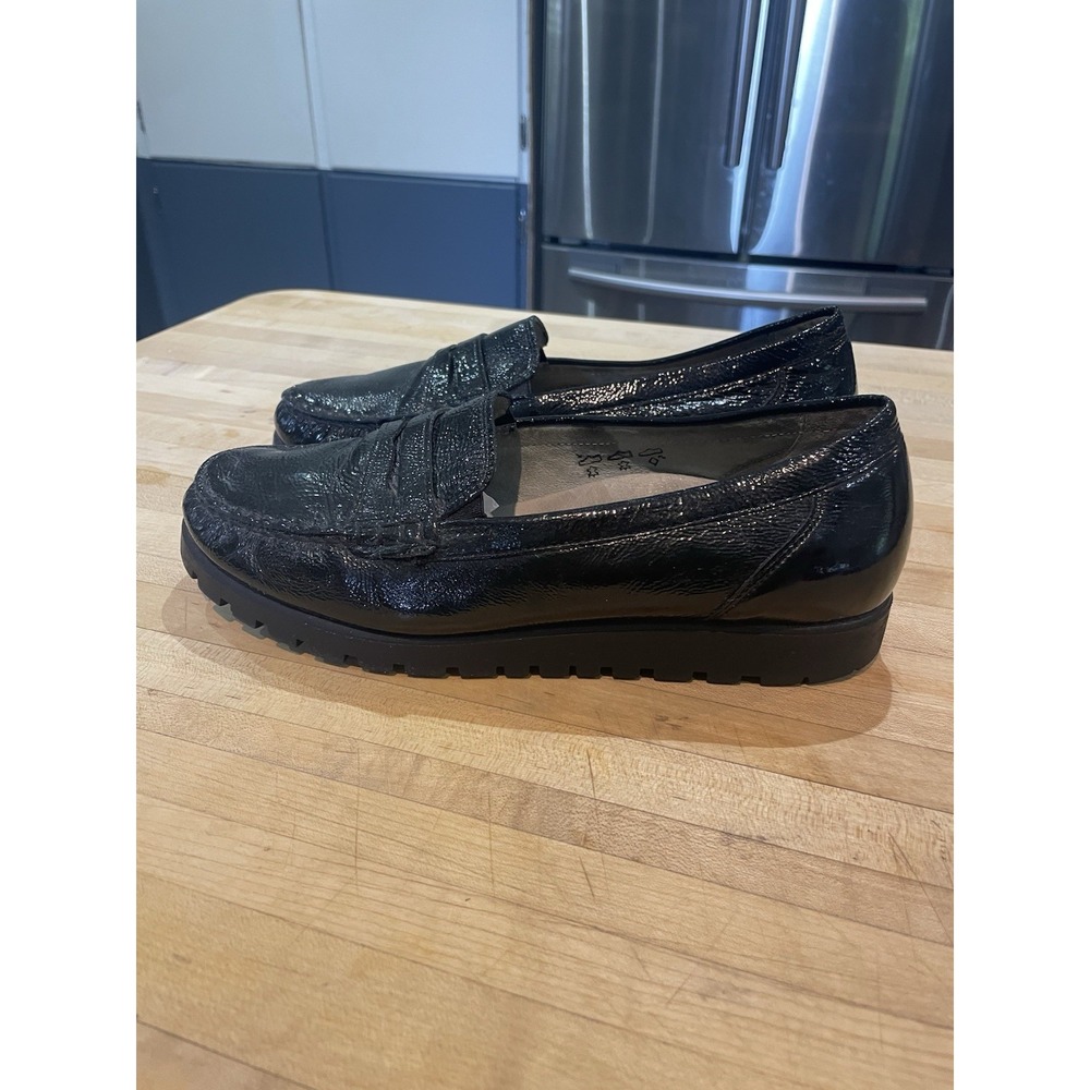 Waldlaufer Lufpolster Black Patent Leather Comfort Lug Sole Penny Loafers Sz 6